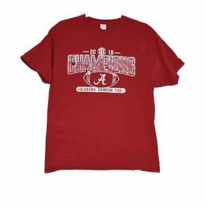 Hanes Mens Red Gray T-Shirt 2018 Champions Alabama Crimson Tide Cotton Size L